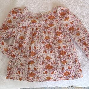 Runched long sleeve Universal Threads blouse orange and pink floral. Size S.